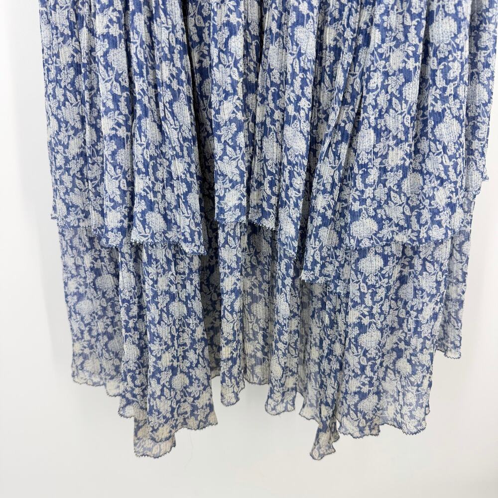 Doen | Antoinette Floral Silk Chiffon Maxi Dress in Porcelain Blue Tea Floral XS - Picture 12 of 16